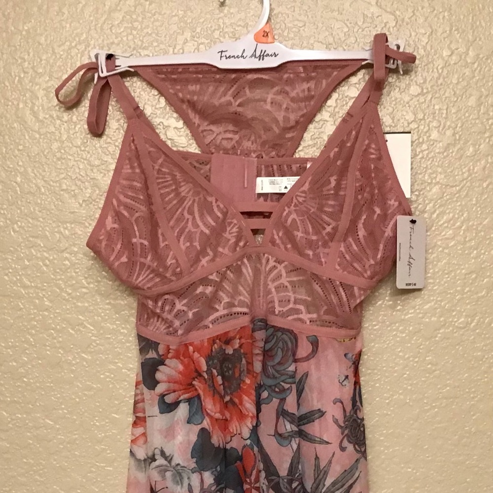 SOLD! French Affair Floral and Lace Babydoll (without Thong) Size 2X - Picture 4 of 9